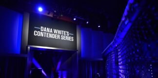 Dana White's Contender Series (DWCS) logo, on screen, UFC Apex
